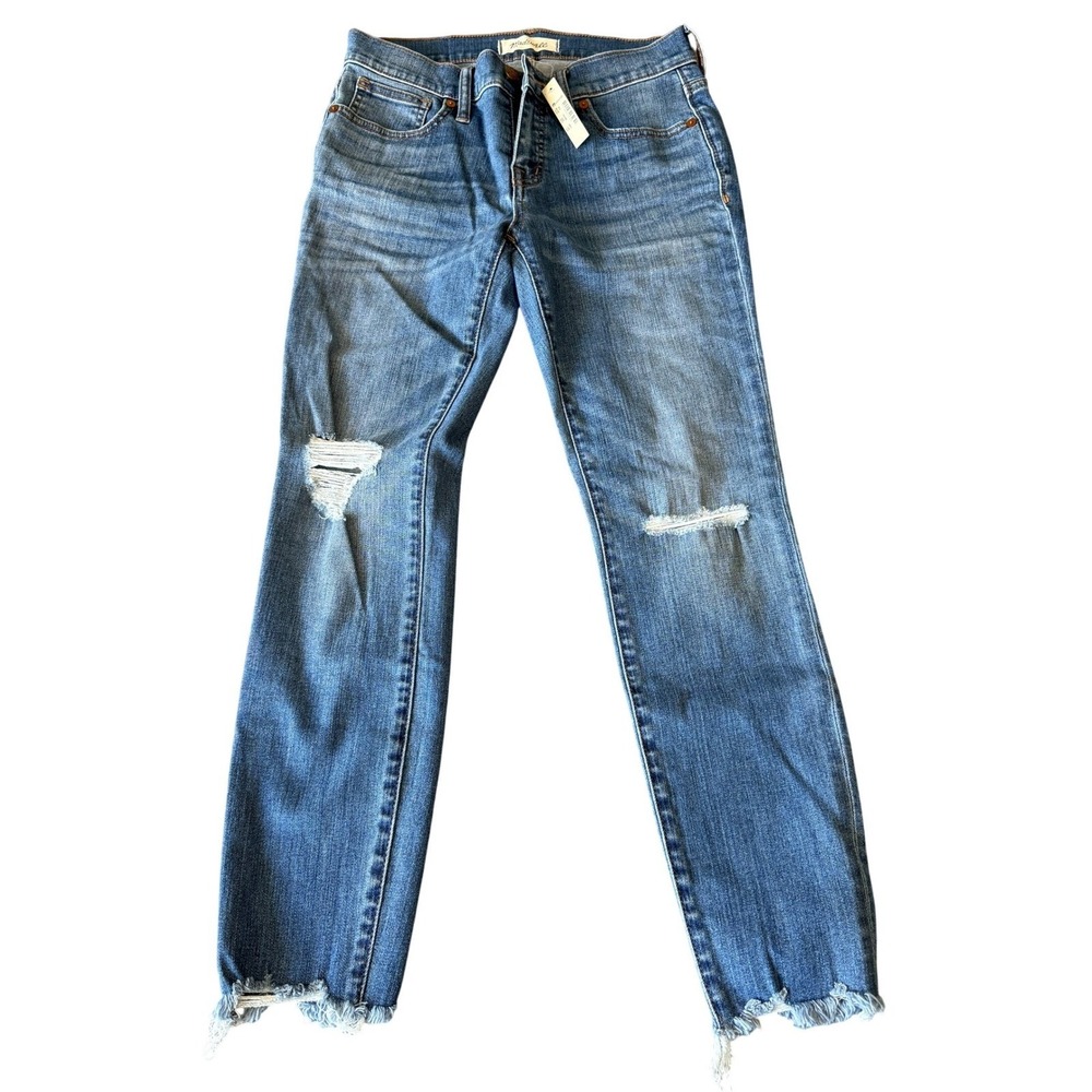 Madewell 8 Skinny Jeans Distressed Raw‎ Hem Medium Wash Petite 26P